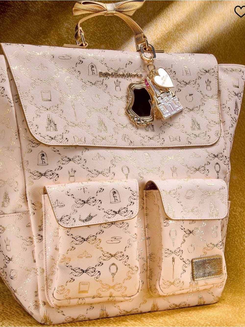 Disney Blush Pink Printed Backpack with Gold Accents